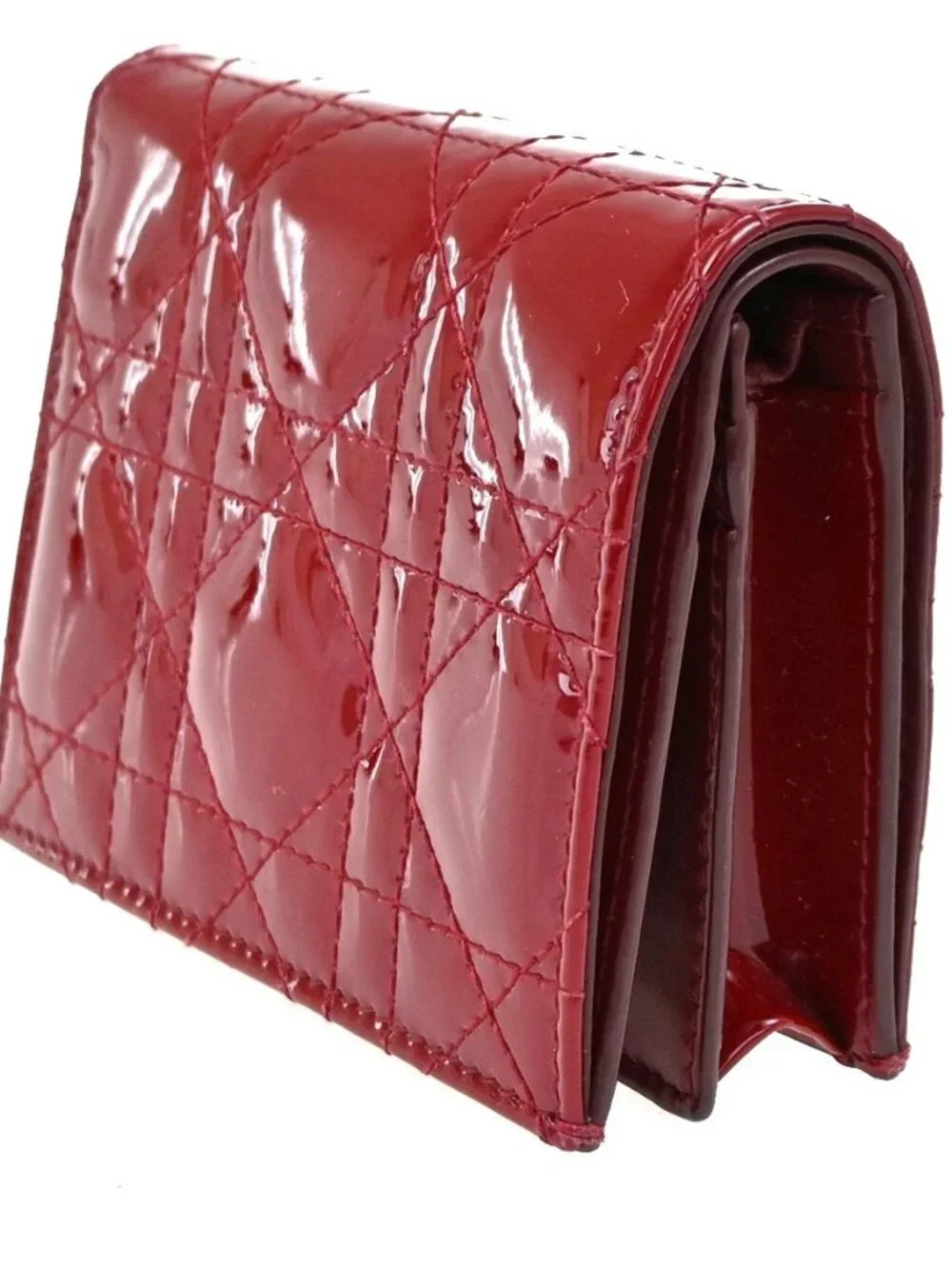 CHRISTIAN DIOR Cannage Mini Lady Dior Gardenia Wallet Patent Leather Red 80RL584